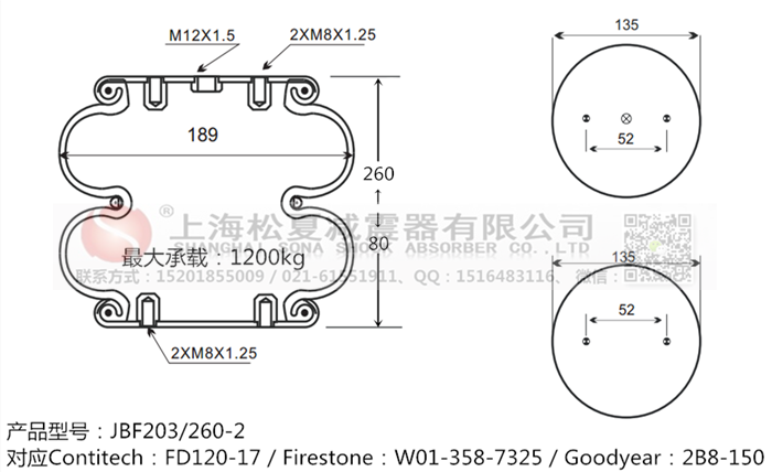 JBF203/260-2橡膠<a href='http://www.023ph.com/' target='_blank'><u>空氣彈簧</u></a>